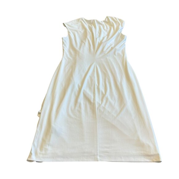 Lauren Ralph Lauren White Shift Dress Ruched Sleeveless Ruffle Stretch Size 14 - Picture 6 of 11